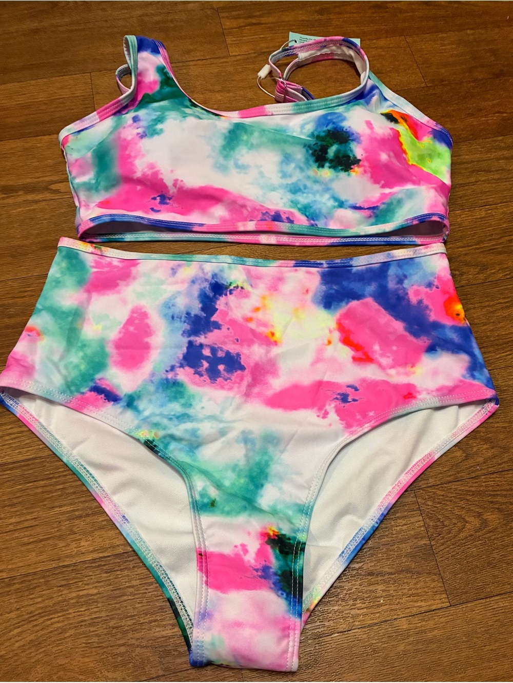 Women’s Tie-Dye High-Waist Bikini Set - Pink Multicolored Size Medium NWT